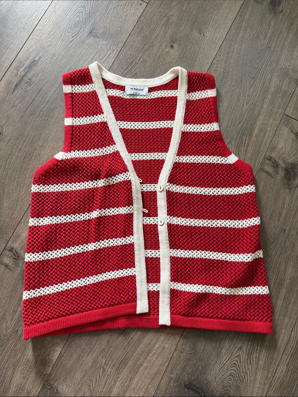 Red and Cream Striped Knit Vest